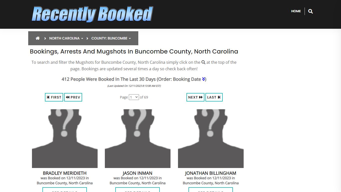 Bookings, Arrests and Mugshots in Buncombe County, North Carolina